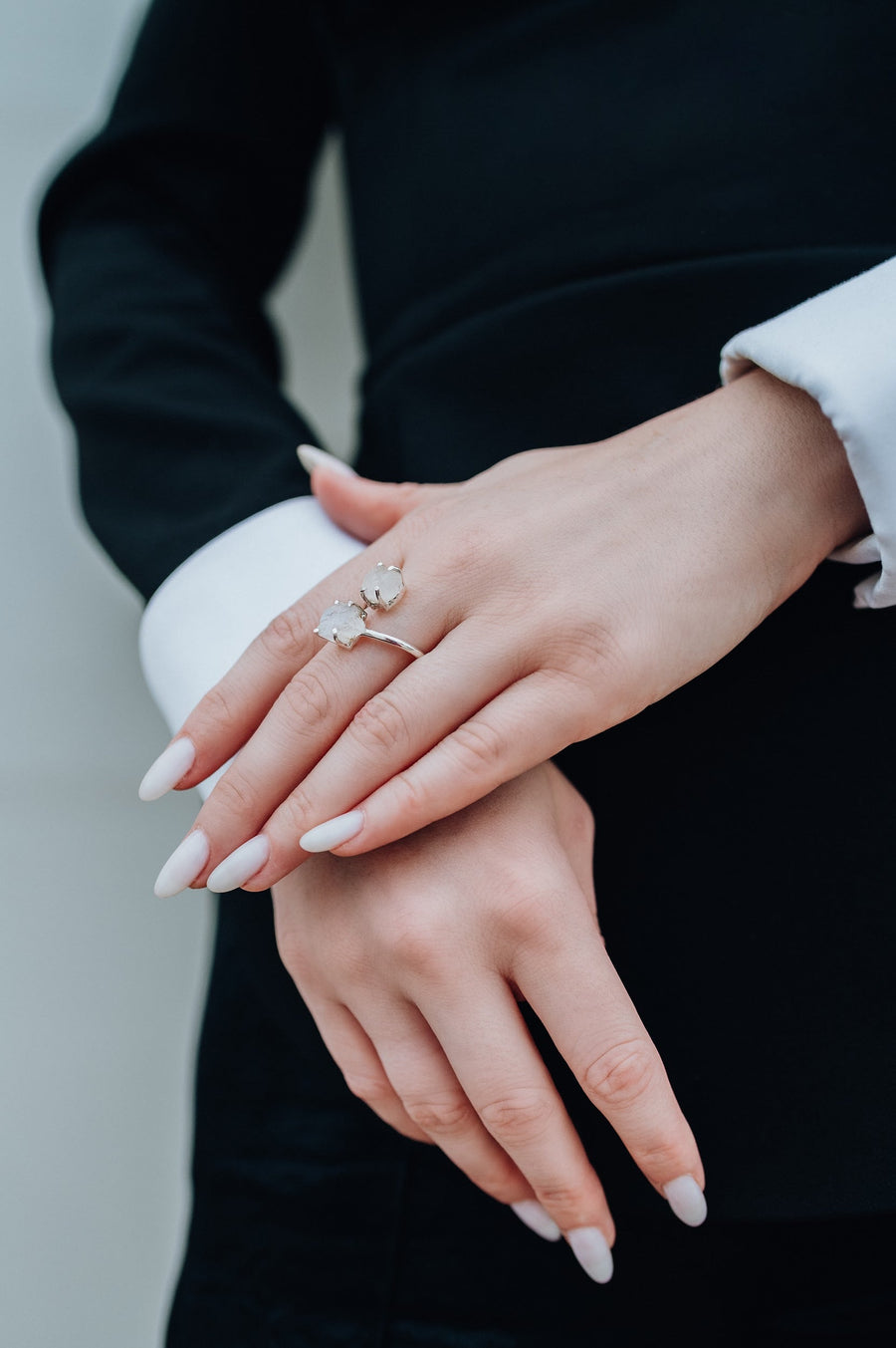 Bague double en argent avec pierre de lune