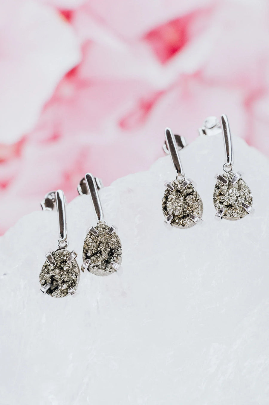 Pyrite teardrop silver earrings