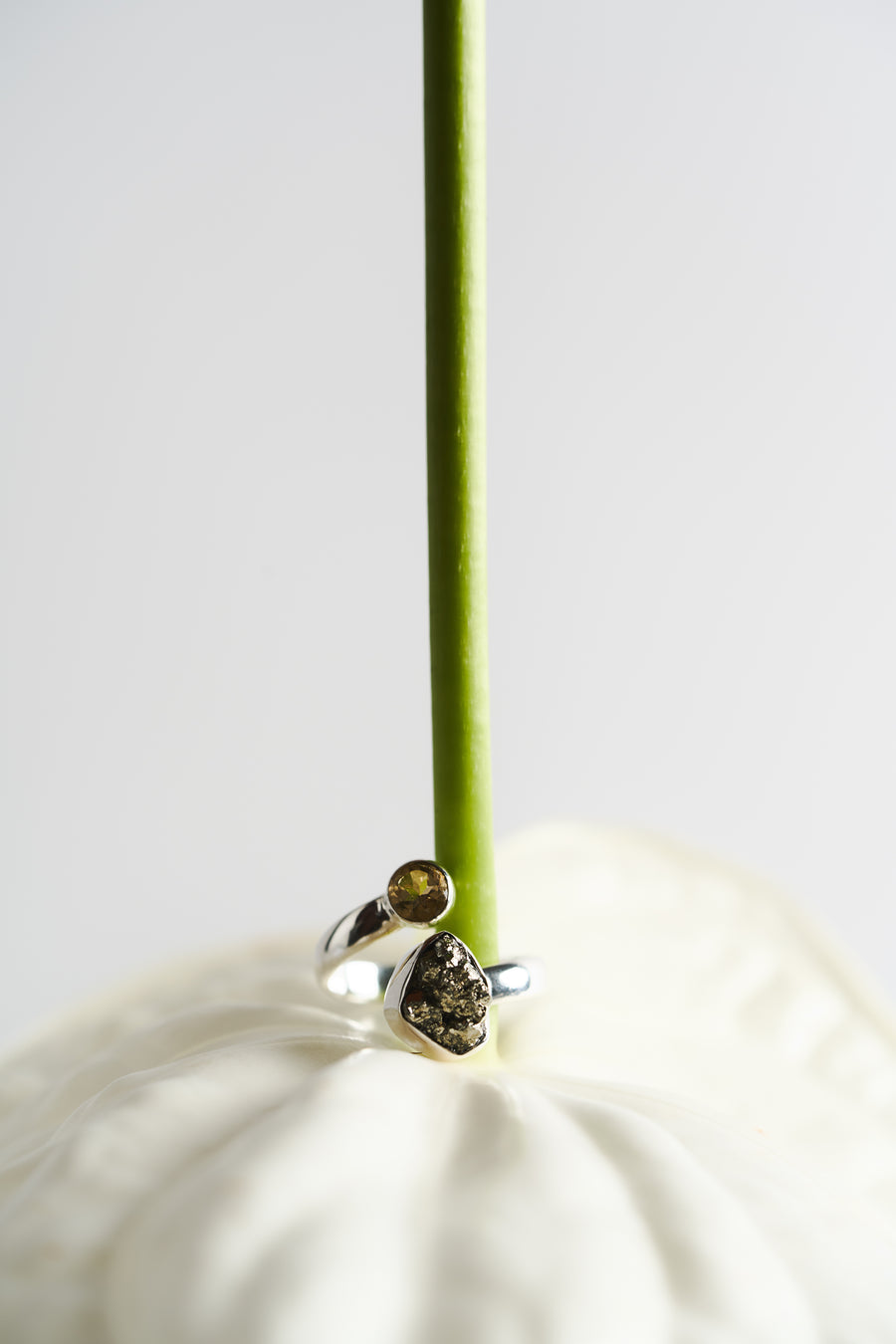 Citrine + Pyrite double ring