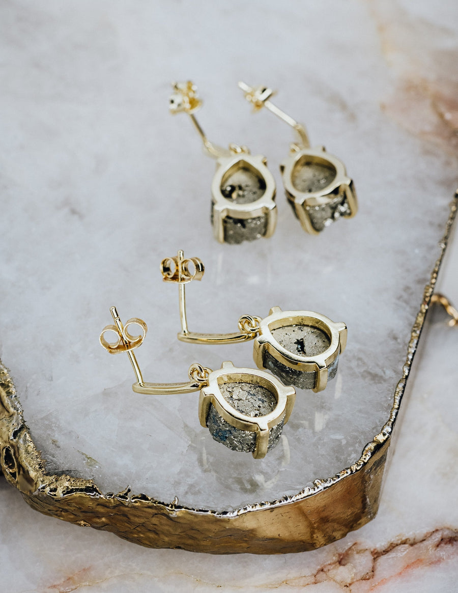 Pyrite teardrop silver earrings