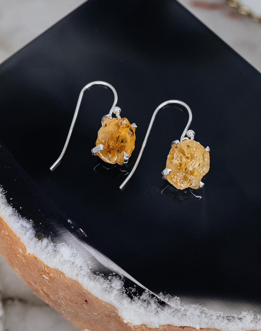 Citrine raw hook earrings