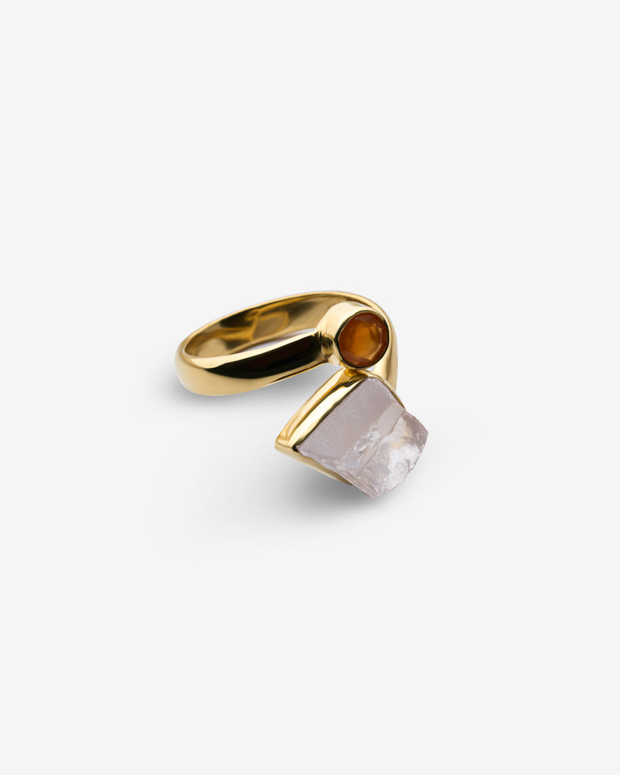 Bague combinée en Quartz rose et Cornaline