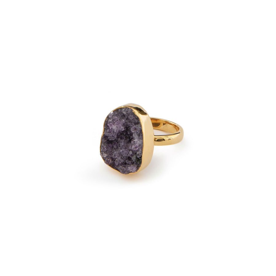 Bague ajustable en Améthyste Druzy 18K