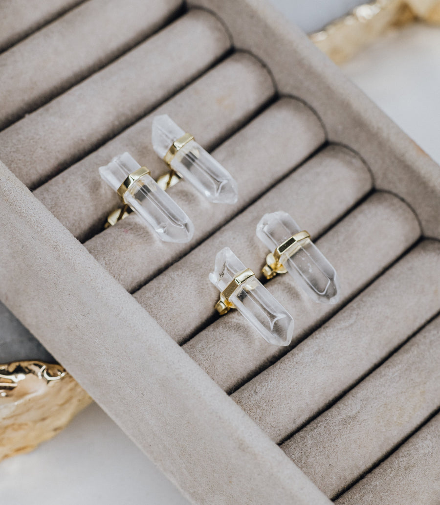 Boucles d’oreilles en argent sterling avec quartz clair