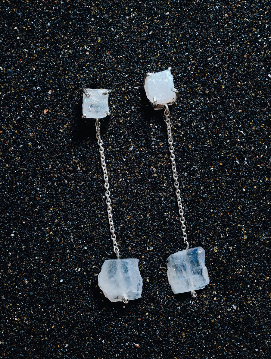 Boucles d'oreilles tombantes en argent et pierre de lune