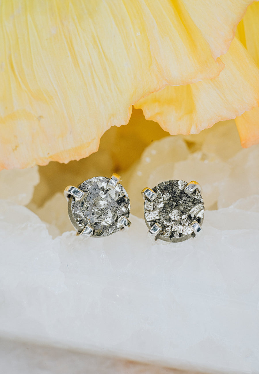 Pyrite round silver earrings