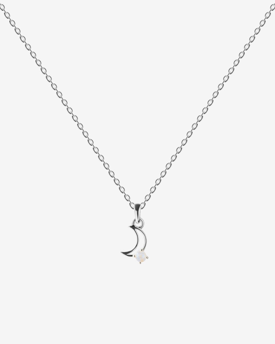 Moonstone moon shaped silver necklace