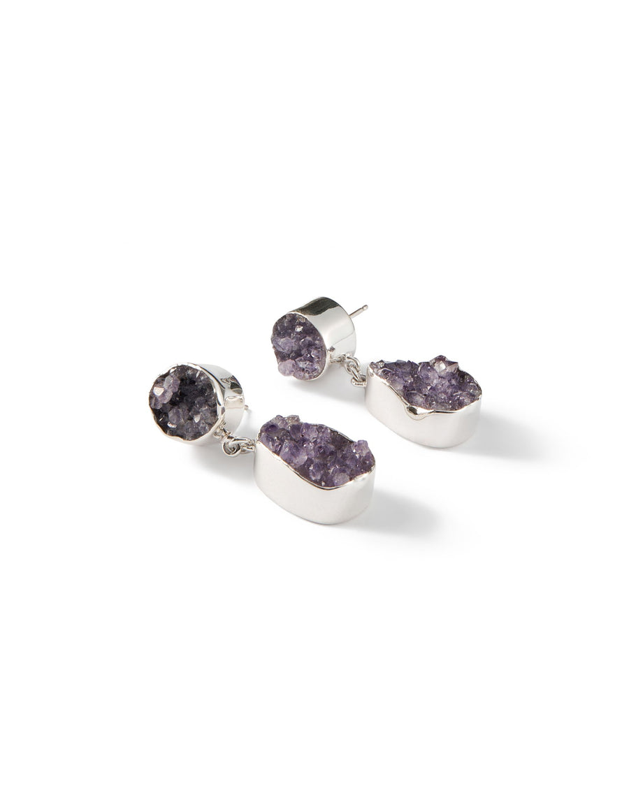 Amethyst druzy silver earrings