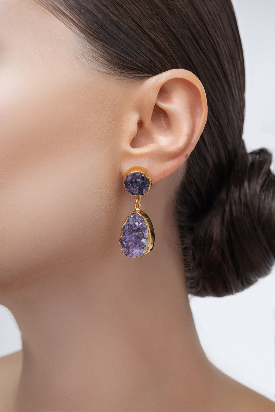 Boucles d'oreilles en Améthyste Druzy plaqué or 18K