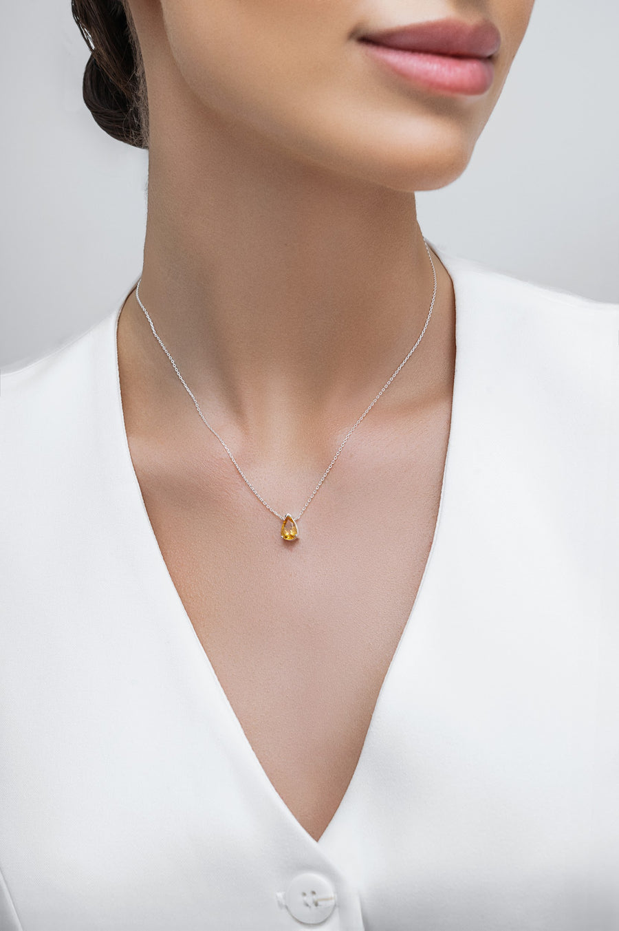Citrine teardrop silver necklace