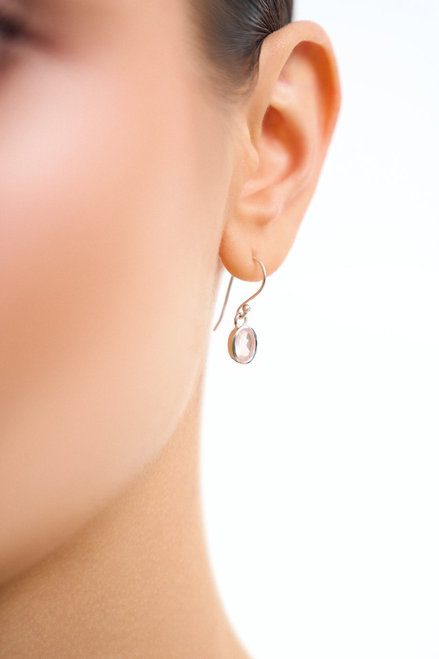Boucles d'oreilles ovales en Quartz Rose