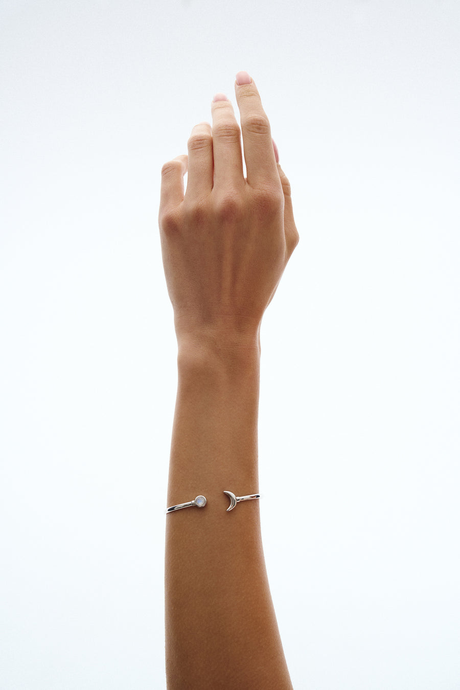 Moon shaped moonstone silver bracelet