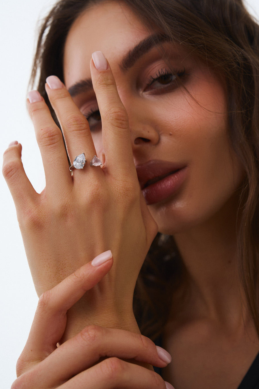 Clear quartz + Rose quartz adjustable ring