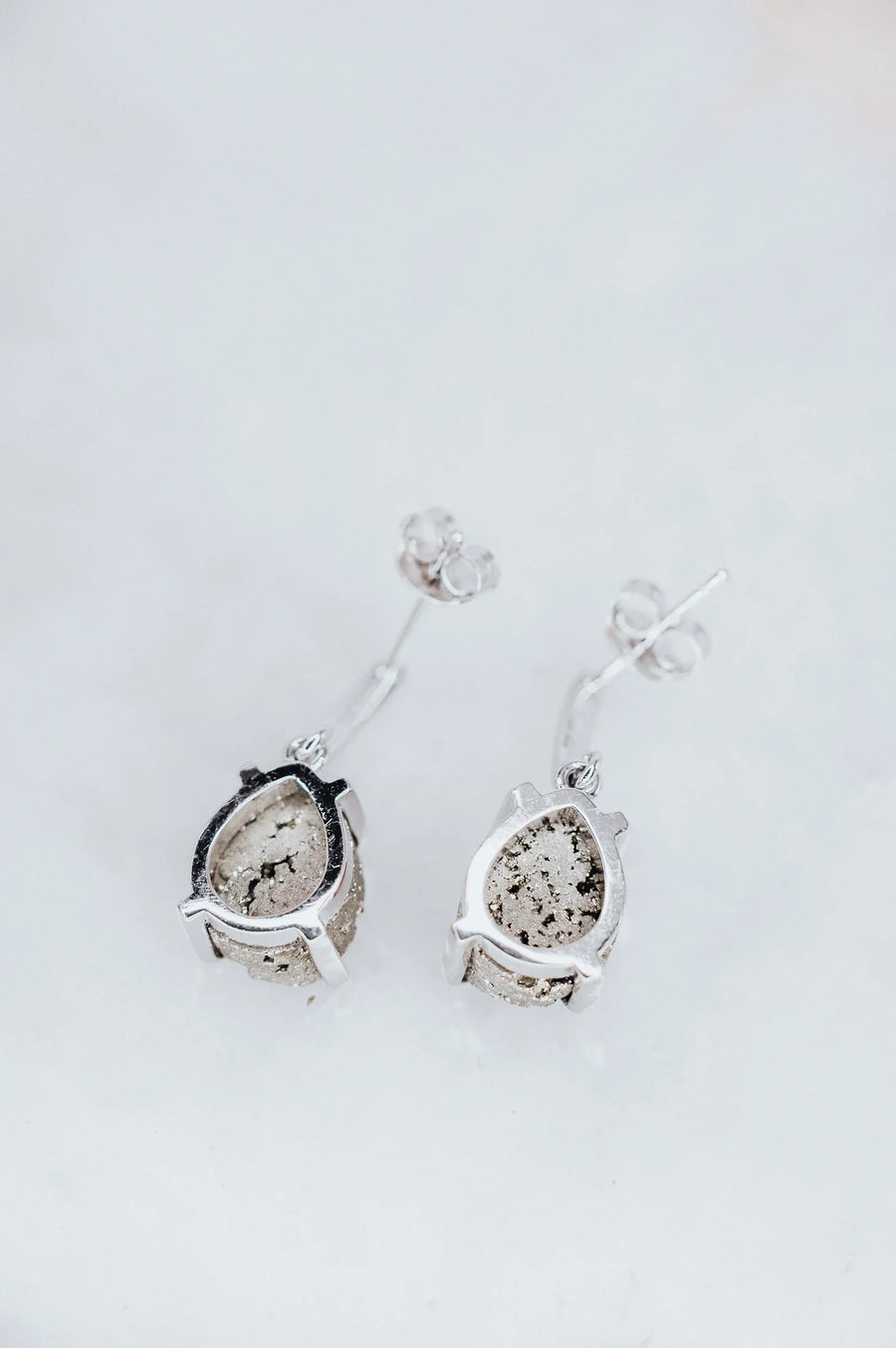 Pyrite teardrop silver earrings