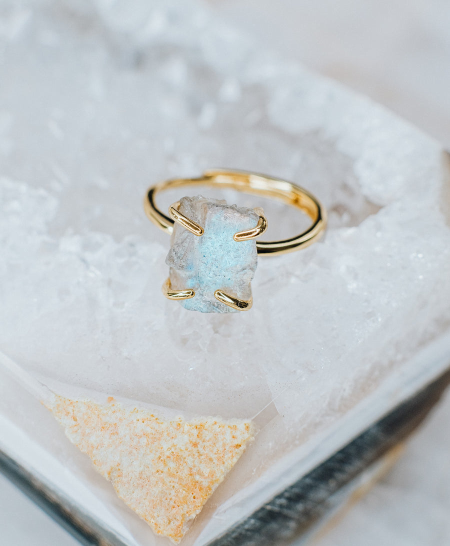 Bague réglable en labradorite 14K