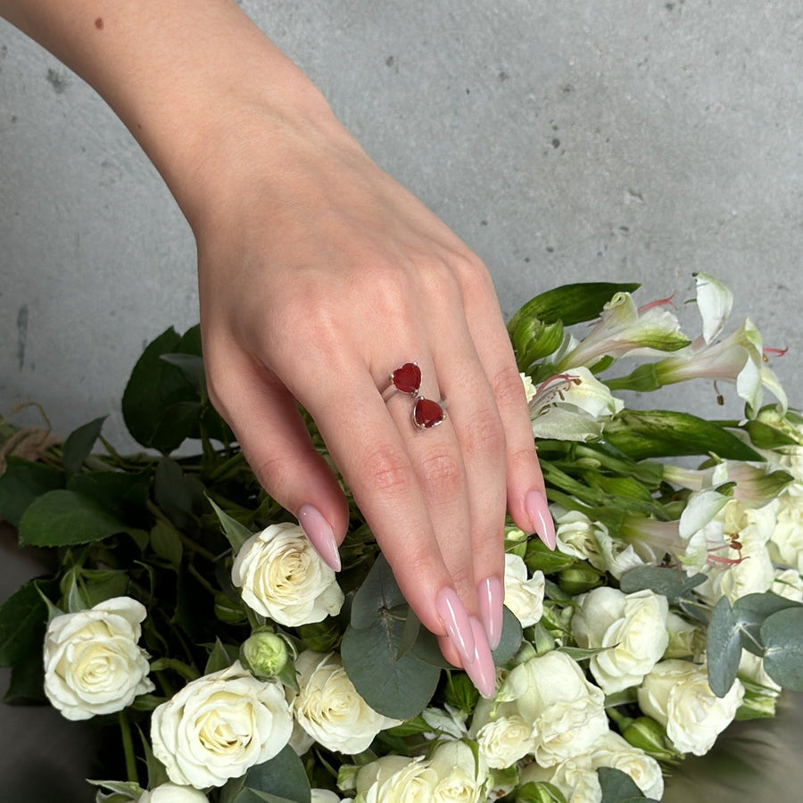 Carnelian heart silver ring