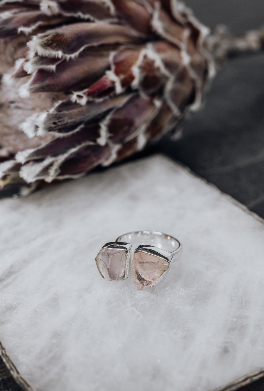 Bague double en Argent et en Quartz Rose