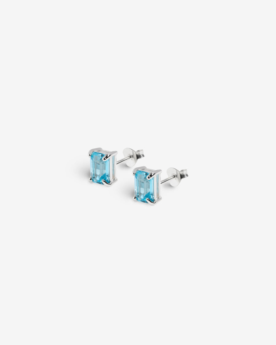 Blue topaz rectangular stud earrings