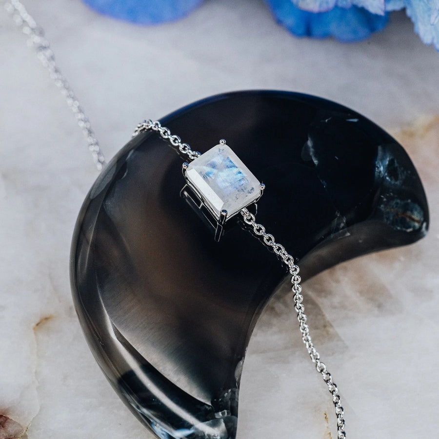 Moonstone silver rectangular bracelet