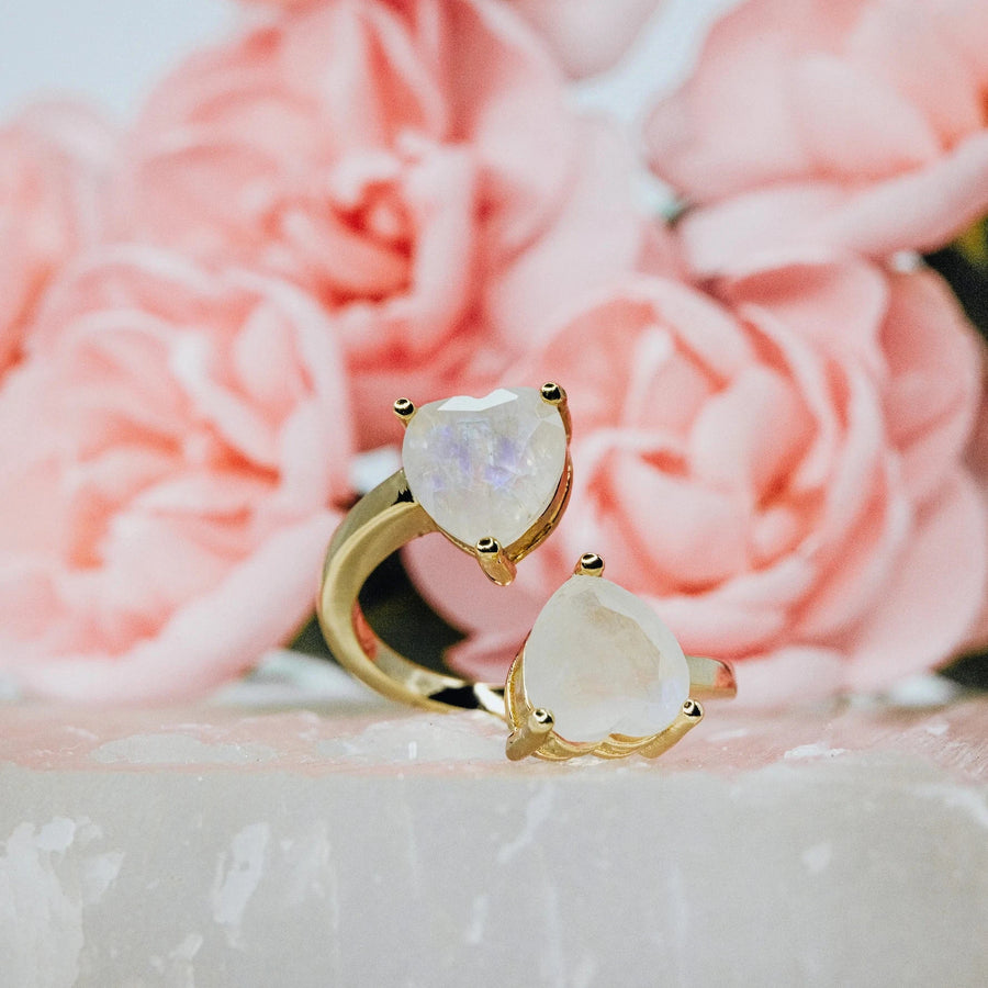 Moonstone heart 14K ring