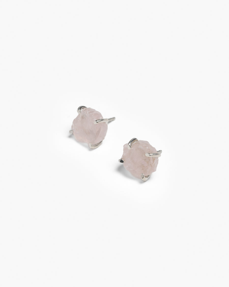 Boucles d'oreilles en quartz rose et argent brut