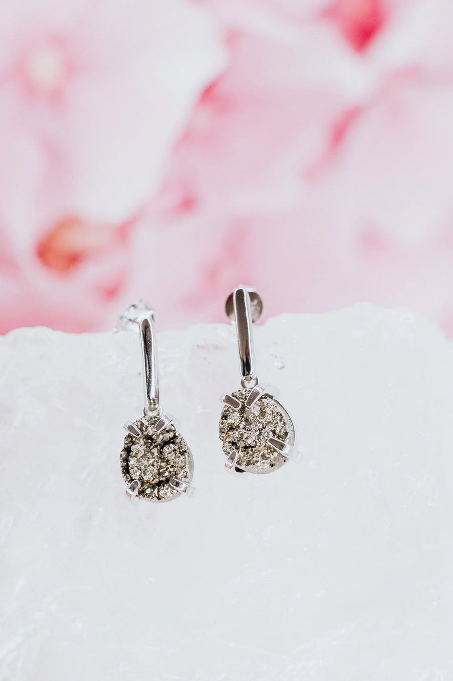 Pyrite teardrop silver earrings