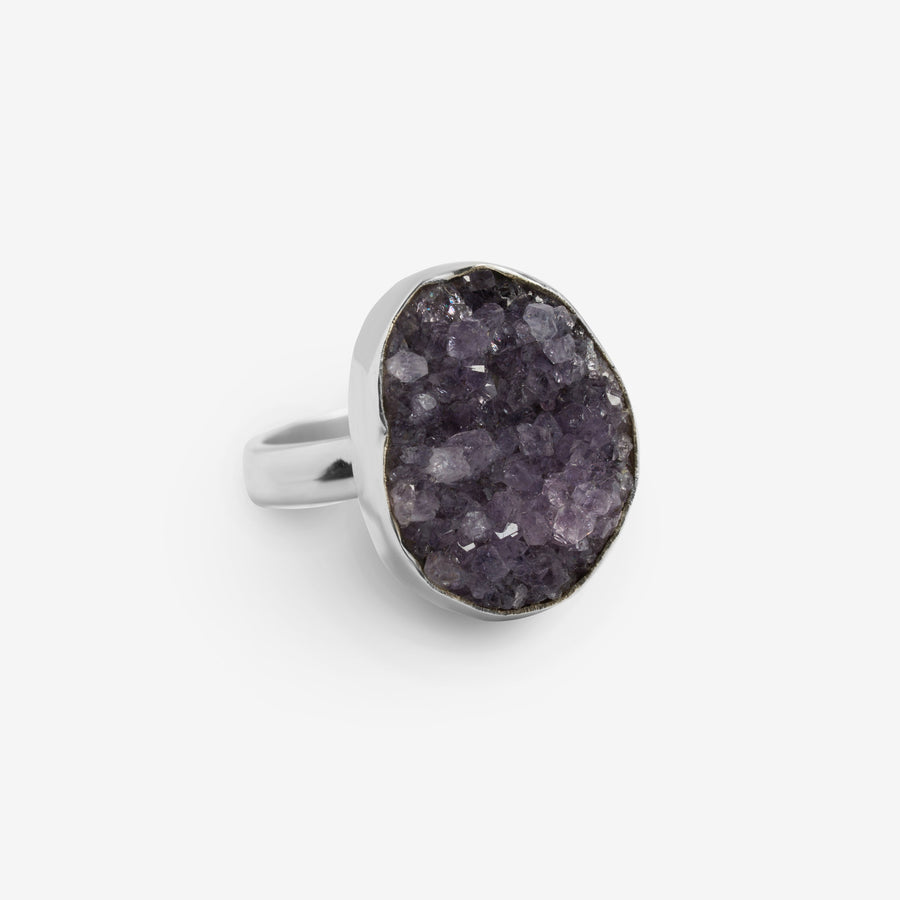 Bague réglable en Améthyste druzy