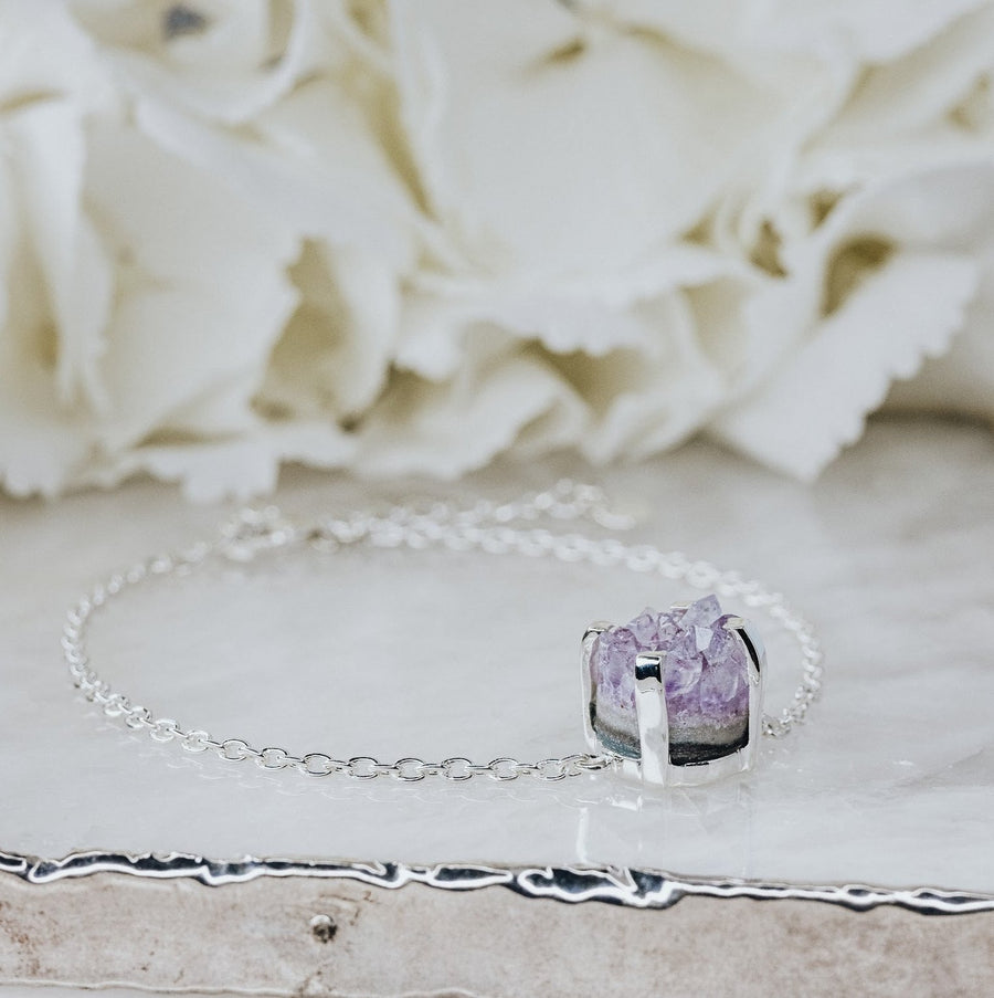 Amethyst druzy silver bracelet