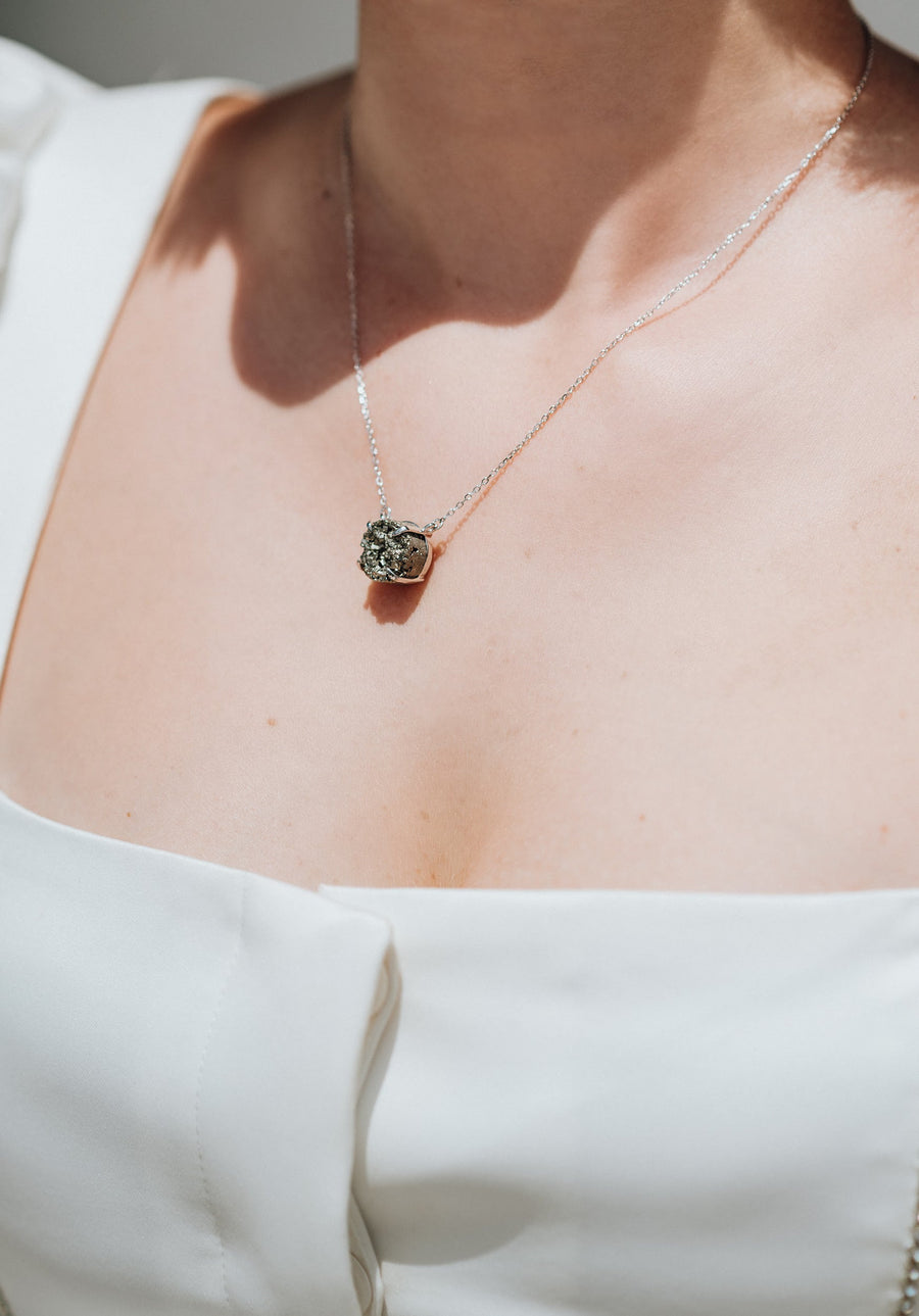 Pyrite silver necklace