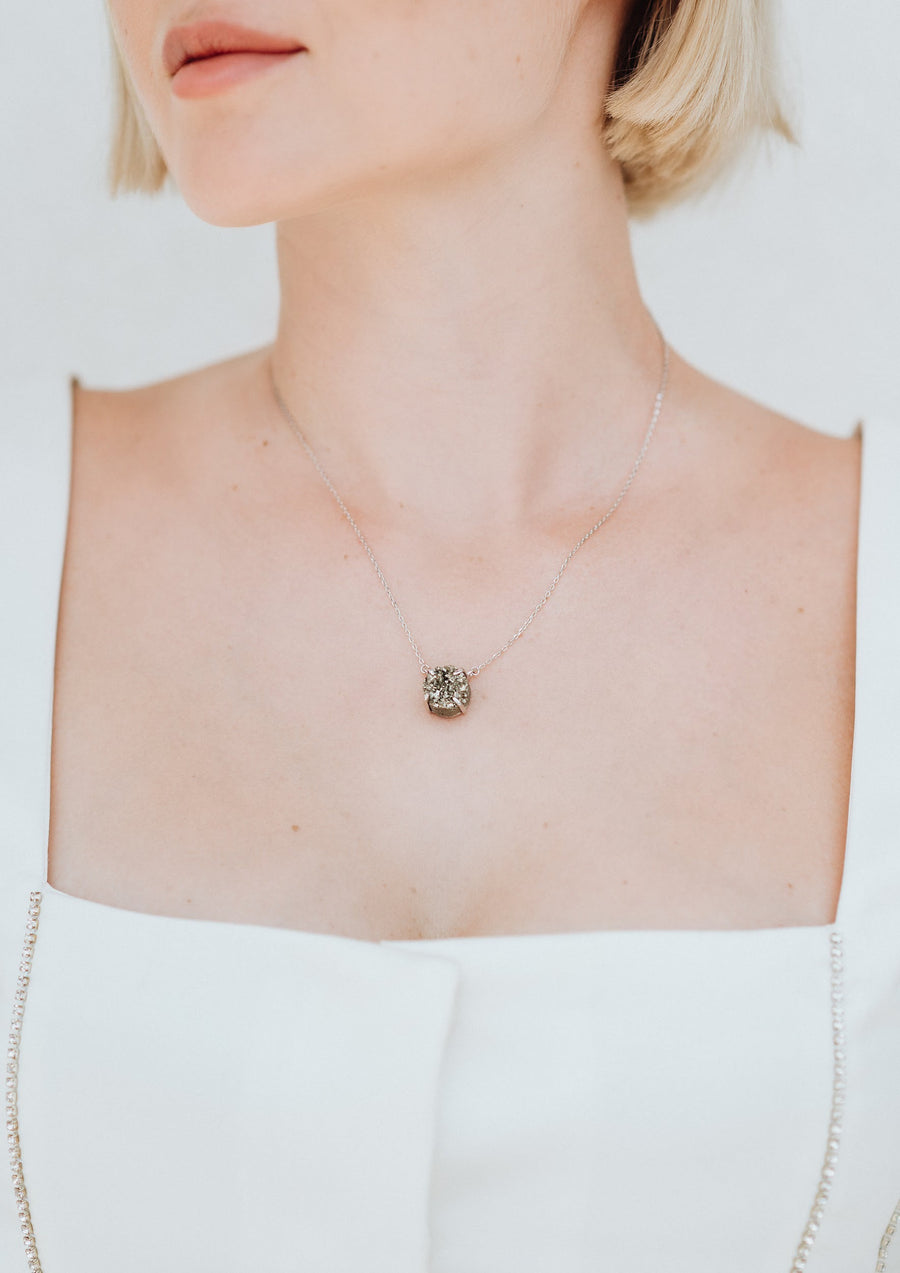 Pyrite silver necklace