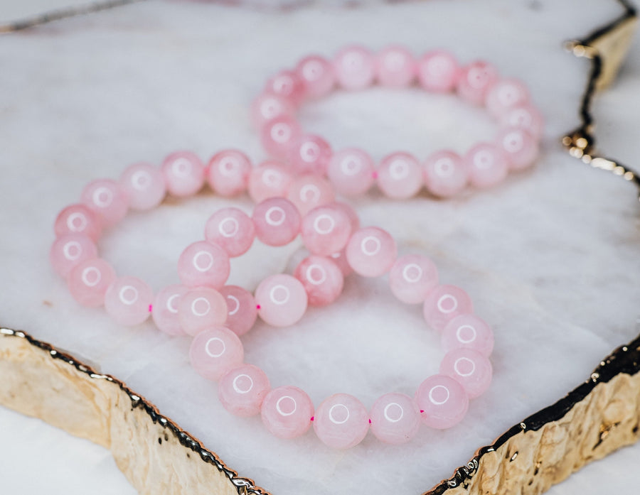 Bracelet en perles de quartz rose de 12 mm