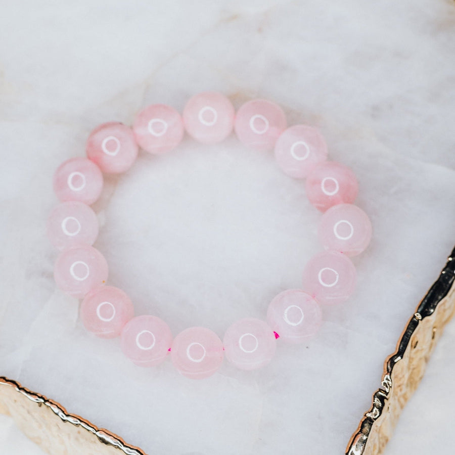 Bracelet en perles de quartz rose de 12 mm