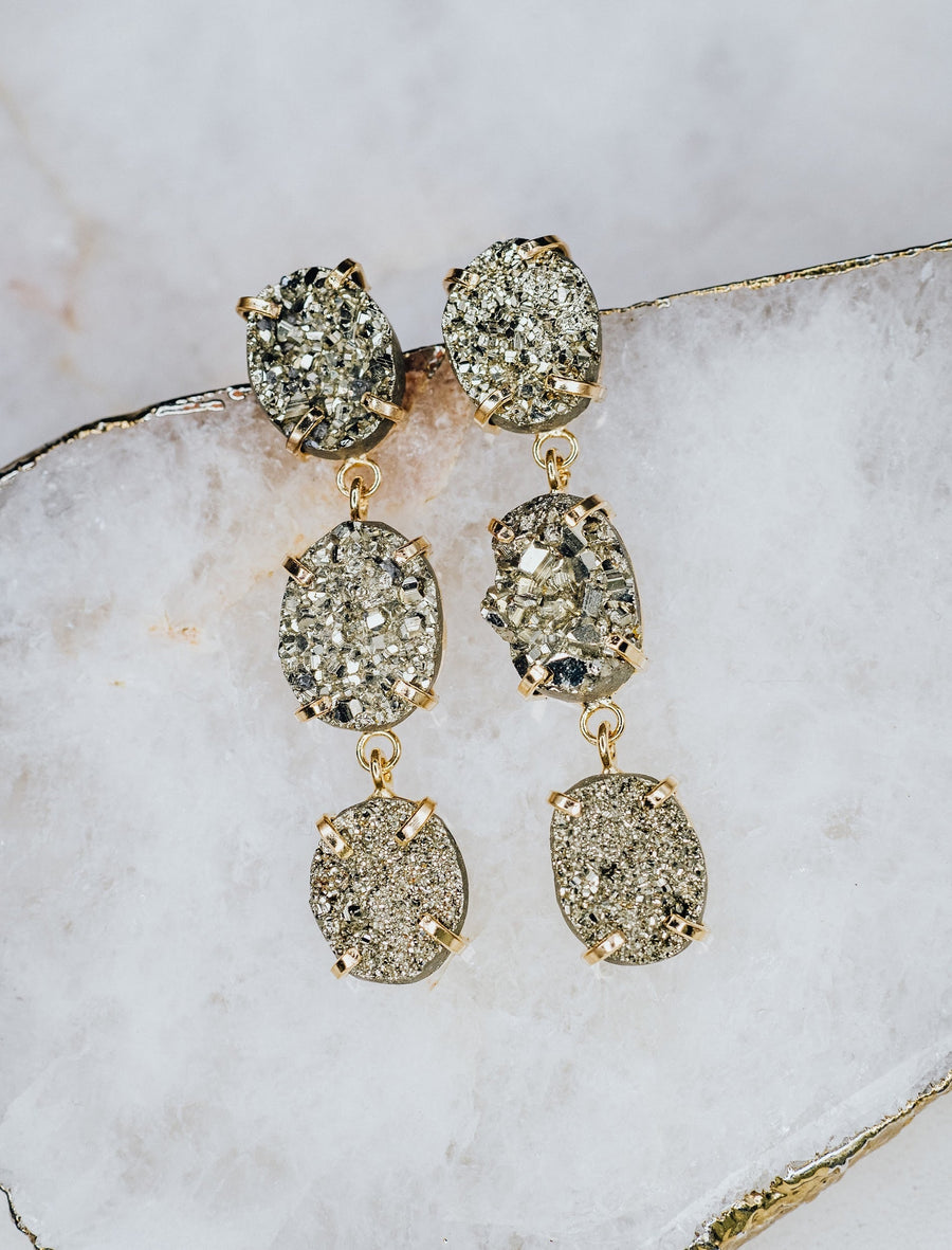 Boucles d’oreilles triples en pyrite plaquées or