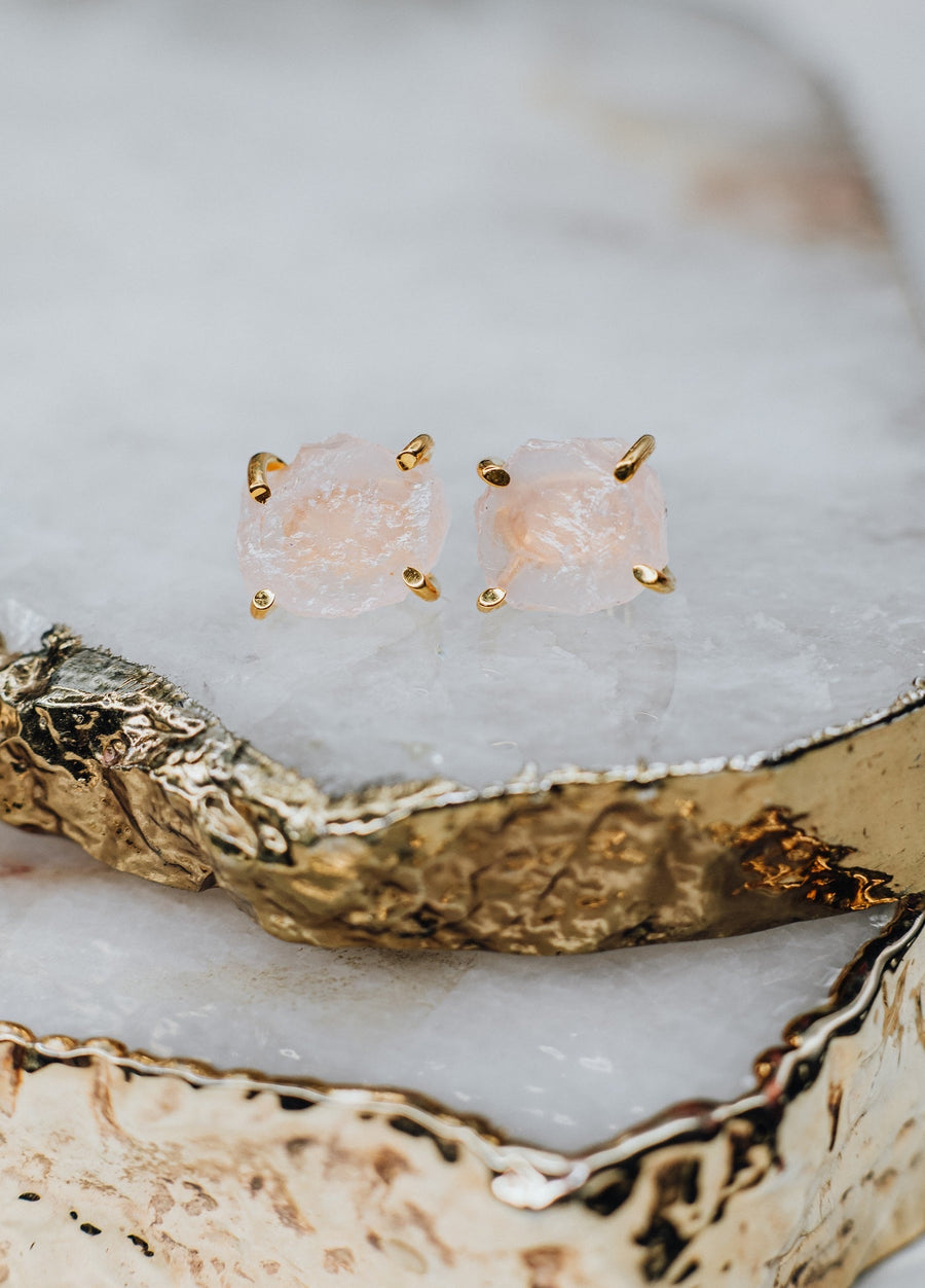 Boucles d'oreilles cloutées en quartz rose