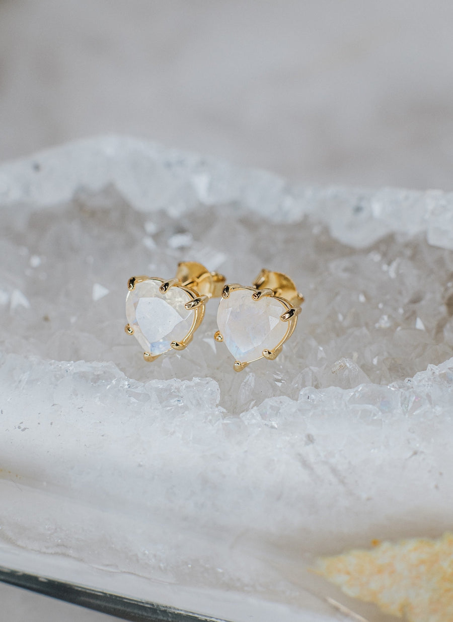 Boucles d'oreilles cœur en pierre de lune