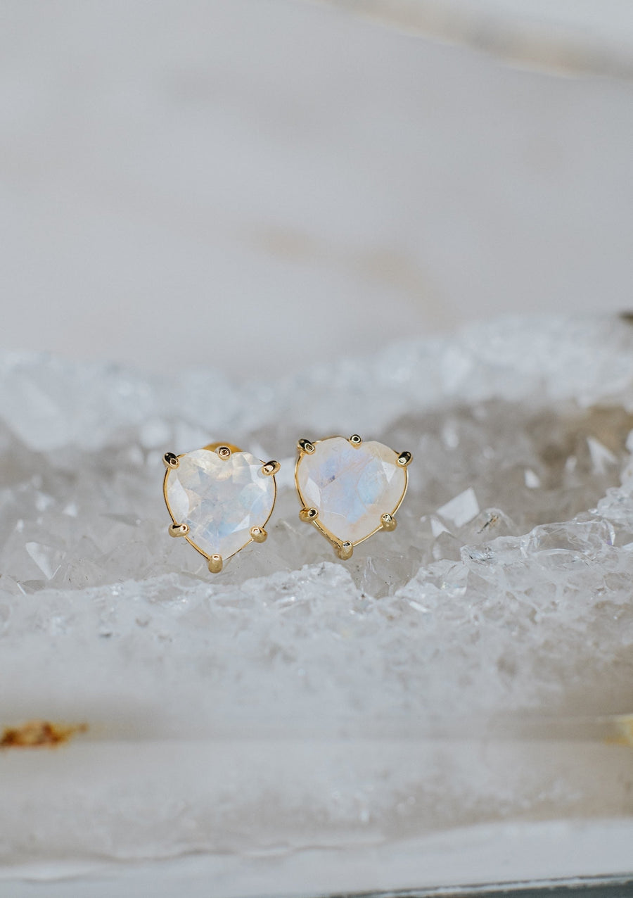 Boucles d'oreilles cœur en pierre de lune