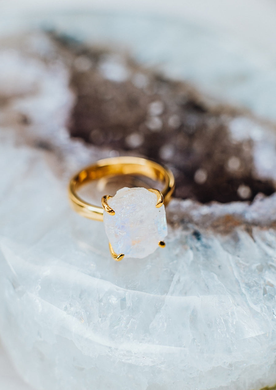 Moonstone adjustable raw silver ring