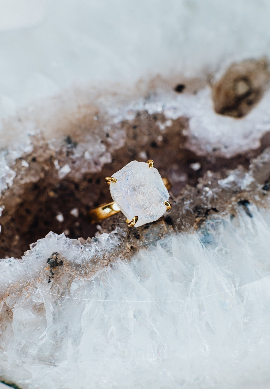 Moonstone adjustable raw silver ring