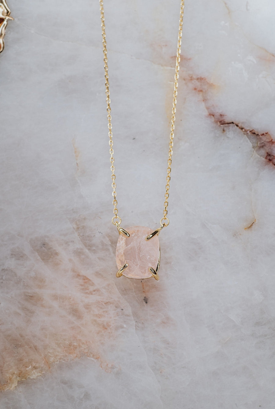 Rose quartz 14K raw necklace