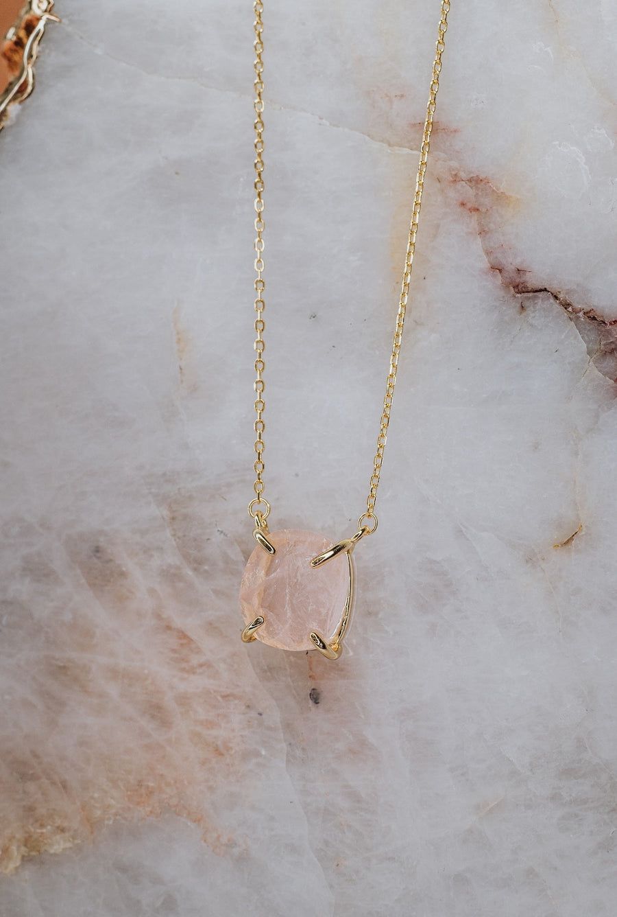 Rose quartz 14K raw necklace