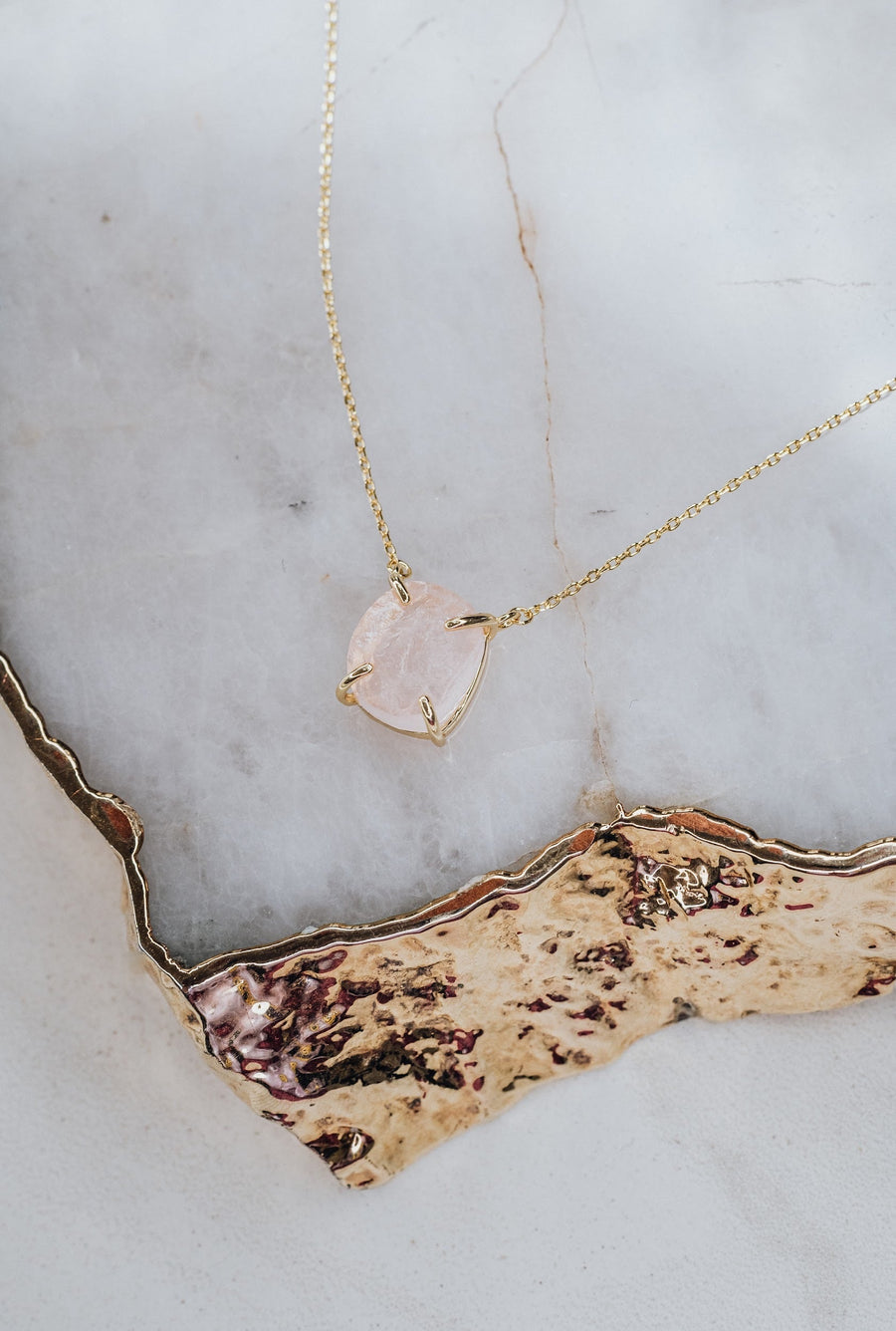 Rose quartz 14K raw necklace