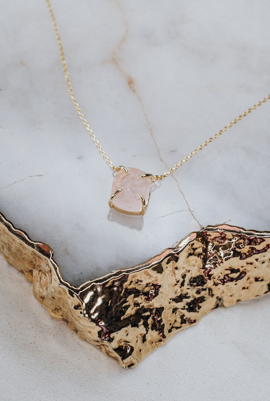 Rose quartz 14K raw necklace