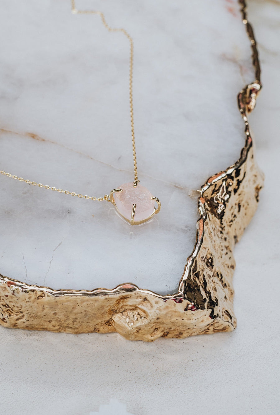 Rose quartz 14K raw necklace