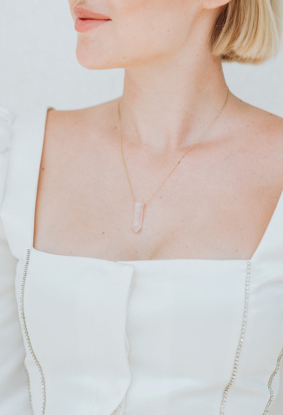 Collier à pointes en quartz rose