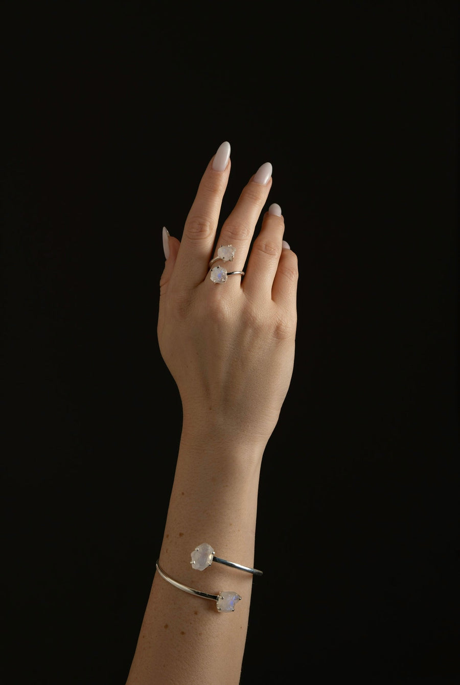 Bague double en argent avec pierre de lune