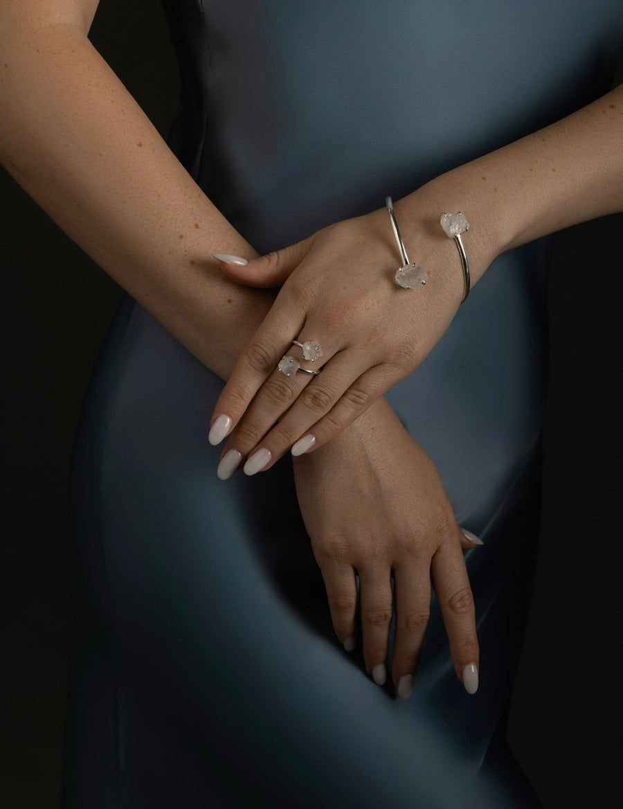 Bague double en argent avec pierre de lune