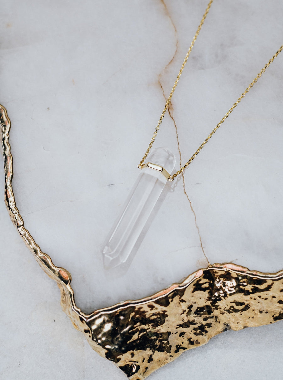 Statement clear quartz necklace
