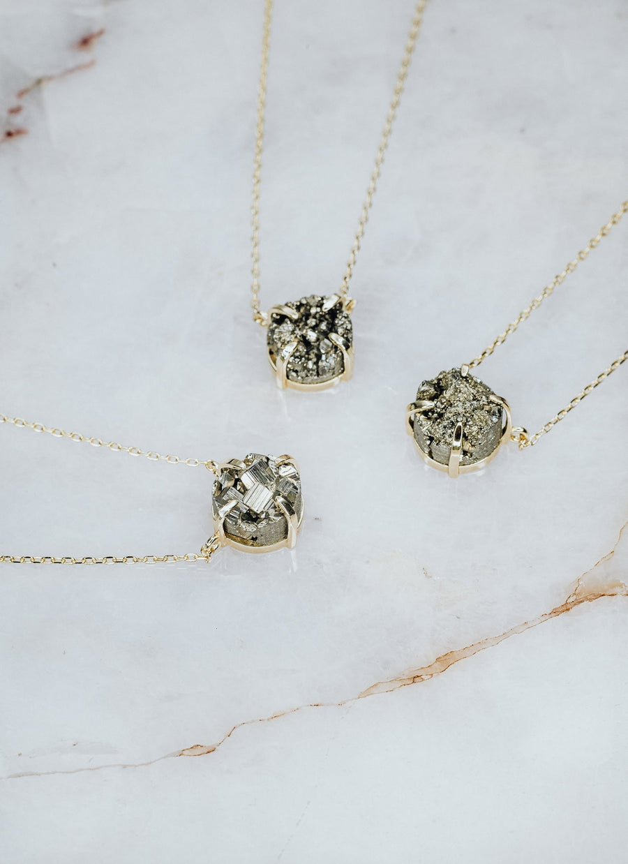 Pyrite silver and 14K gold plated necklace