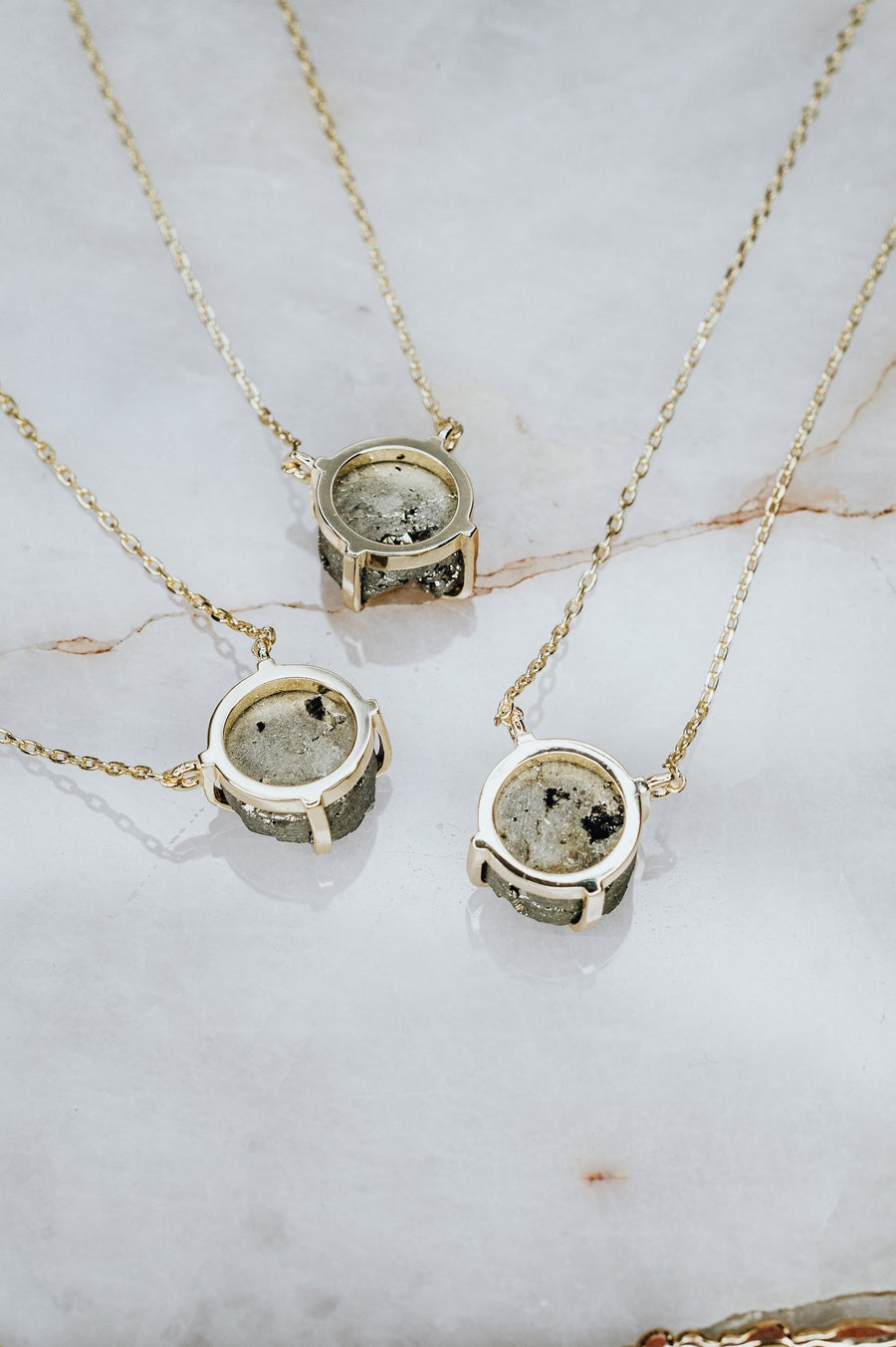 Pyrite silver and 14K gold plated necklace