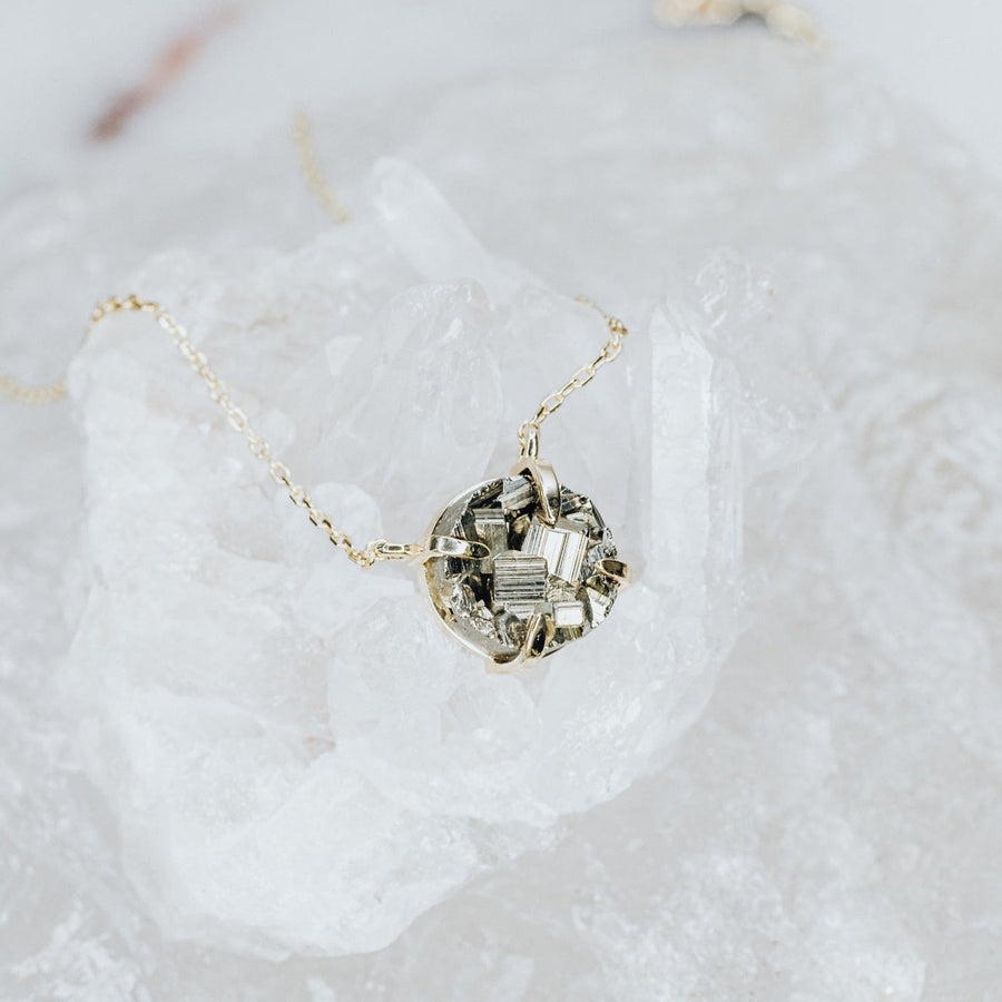 Pyrite silver and 14K gold plated necklace